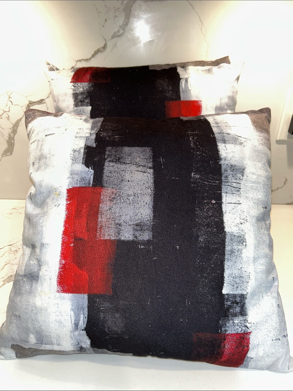 Abstract Red & Black Decorative Throw Pillows, TWO